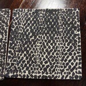 Set of 2 Beaded Boho Glam Throw Pillow Covers 12x12 Gunmetal Grey Canvas Neutral